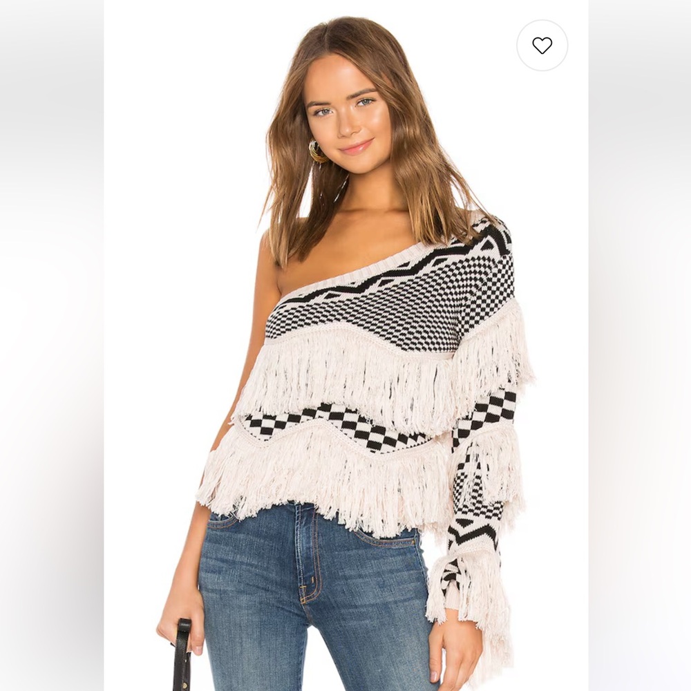 NWT House of Harlow 1960 Black and Ivory Knit Top with Geometric Pattern - Picture 4 of 7